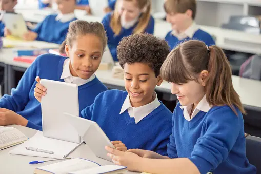 Kids in blue school uniform